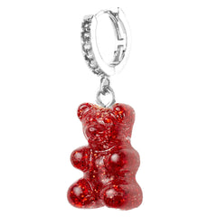 Crystal Haze Nostalgia bear earring - Red Velvet silver