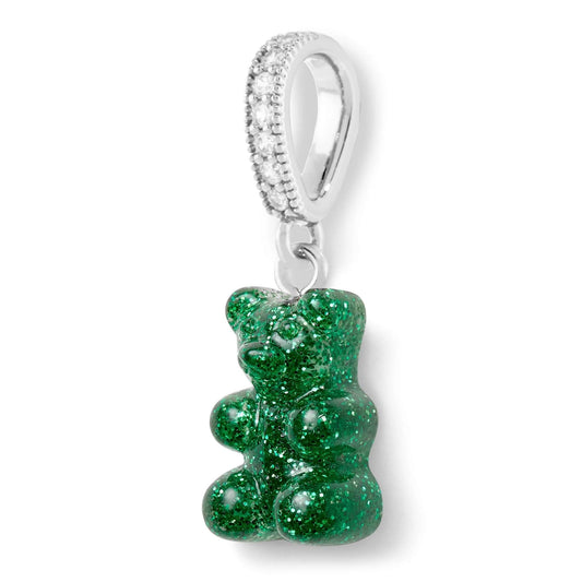 Crystal Haze Nostalgia bear Pave pendant - Green Haze silver
