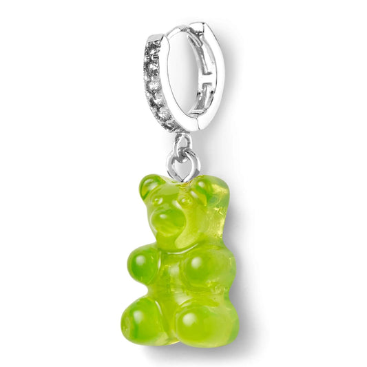 Crystal Haze Nostalgia bear earring - Lime silver