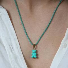Crystal Haze Nostalgia bear pendant - Mykonos blue